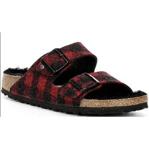 Birkenstock Rivet Shearling Wool Plaid Red Sandals Shoes 1018111 Mens 10 New